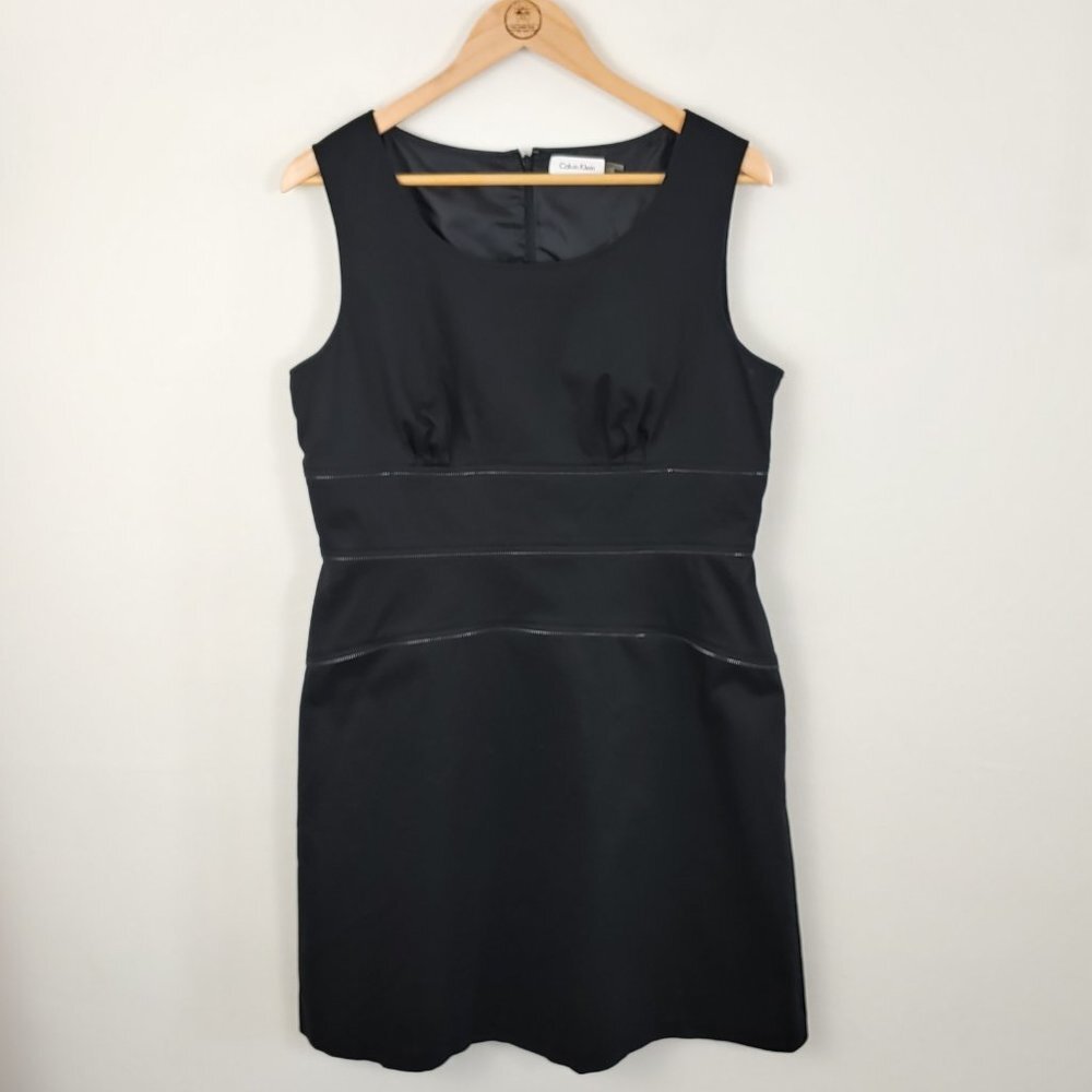 Calvin Klein Sleeveless Black Zipper Detail Sheath Dress size 14